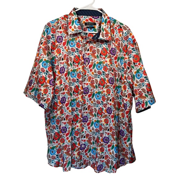 BUGATCHI XXL Floral Print Short Sleeve Shirt Colorful Button Down - Picture 1 of 9